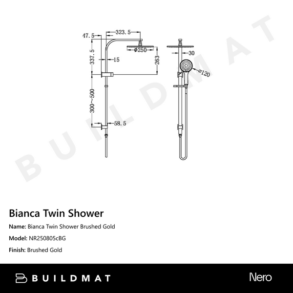 Nero Bianca Twin Shower Brushed Gold
