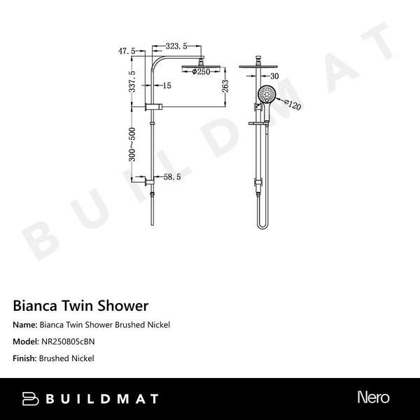 Nero Bianca Twin Shower Brushed Nickel