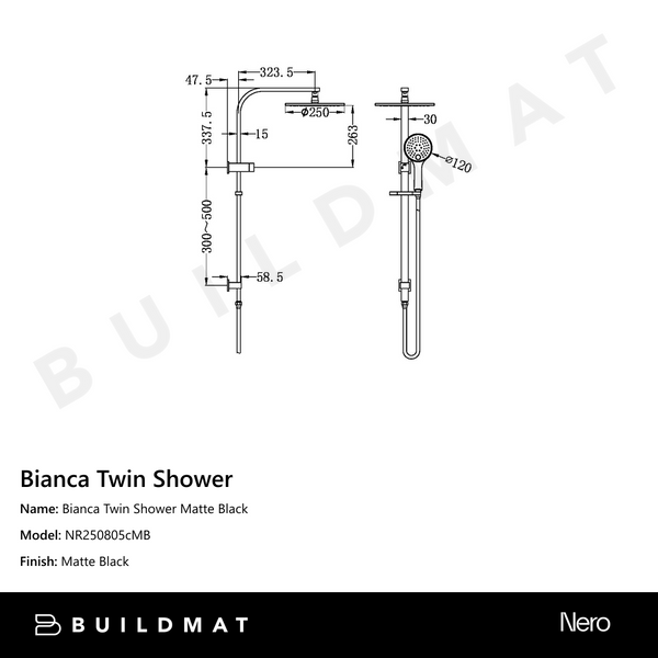 Nero Bianca Twin Shower Matte Black