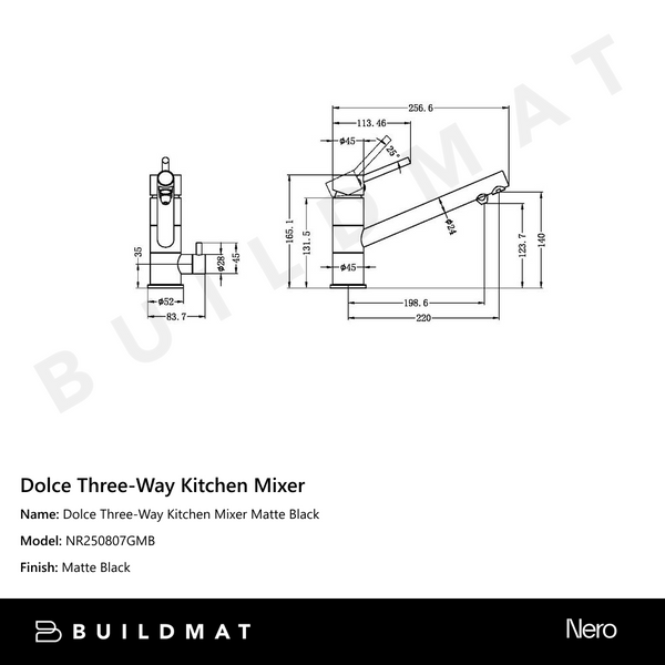 Nero Dolce Three-Way Kitchen Mixer Matte Black