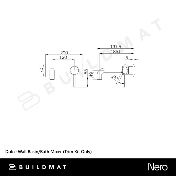 Nero Dolce Wall Basin/Bath Mixer (Trim Kit Only) Gunmetal