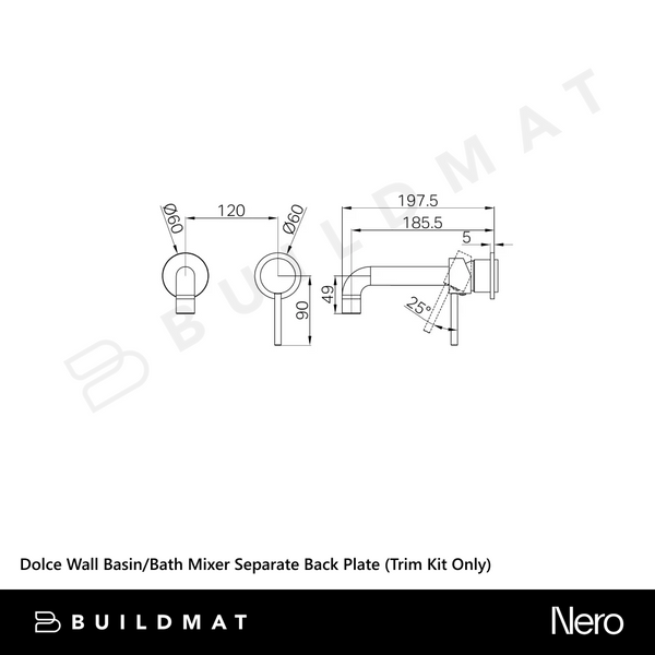 Nero Dolce Wall Basin/Bath Mixer Separate Back Plate (Trim Kit Only) Gunmetal