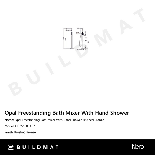 Nero Opal Freestanding Bath Mixer With Hand Shower Brushed Bronze