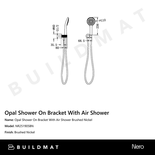 Nero Opal Shower On Bracket With Air Shower Brushed Nickel