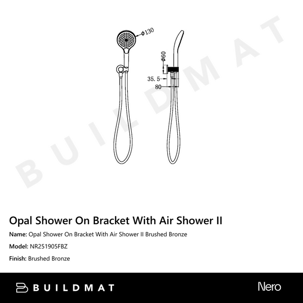 Nero Opal Shower On Bracket With Air Shower II Brushed Bronze