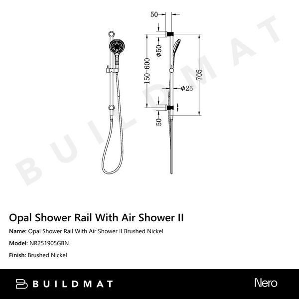 Nero Opal Shower Rail With Air Shower II Brushed Nickel