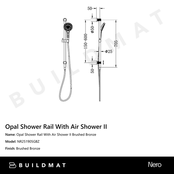 Nero Opal Shower Rail With Air Shower II Brushed Bronze
