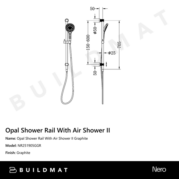 Nero Opal Shower Rail With Air Shower II Graphite