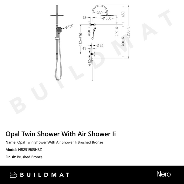 Nero Opal Twin Shower With Air Shower II Brushed Bronze