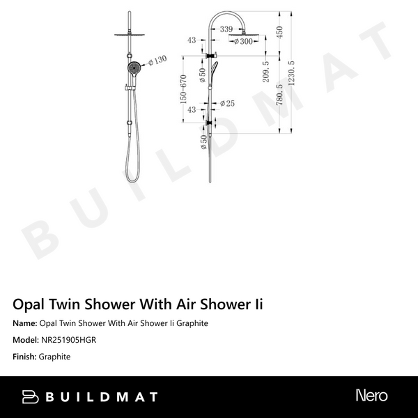 Nero Opal Twin Shower With Air Shower II Graphite