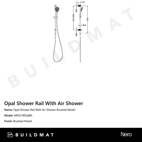 Nero Opal Shower Rail With Air Shower Brushed Nickel