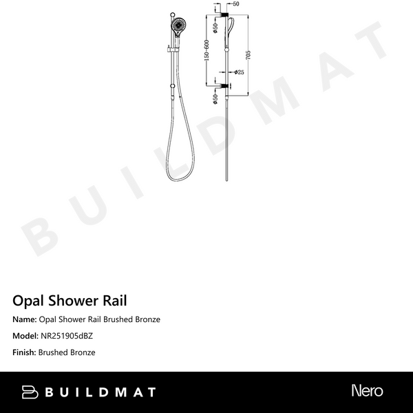 Nero Opal Shower Rail Brushed Bronze