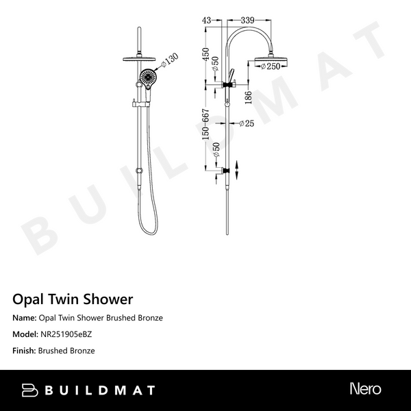 Nero Opal Twin Shower Brushed Bronze