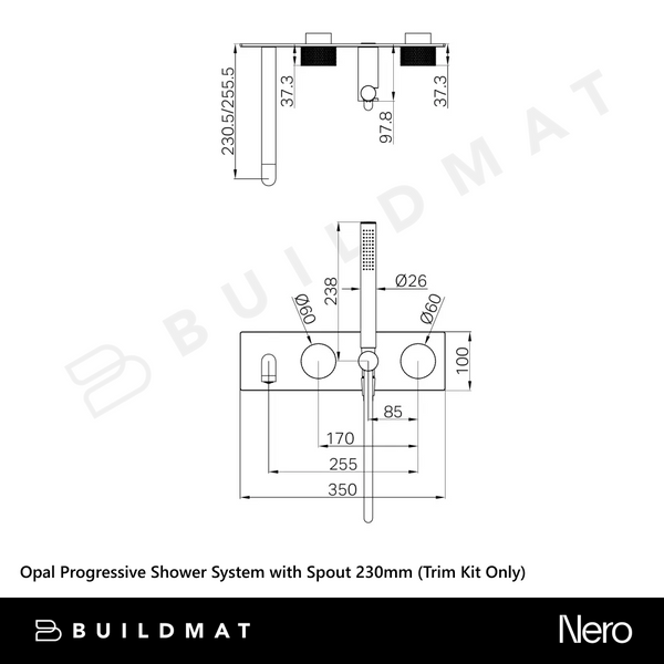 Nero Opal Progressive Shower System with Spout 230mm (Trim Kit Only) Brushed Nickel