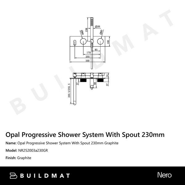 Nero Opal Progressive Shower System With Spout 230mm Graphite