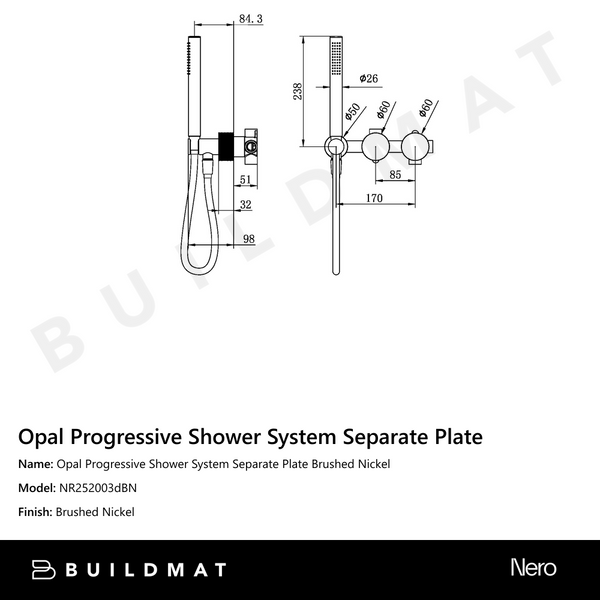 Nero Opal Progressive Shower System Separate Plate Brushed Nickel