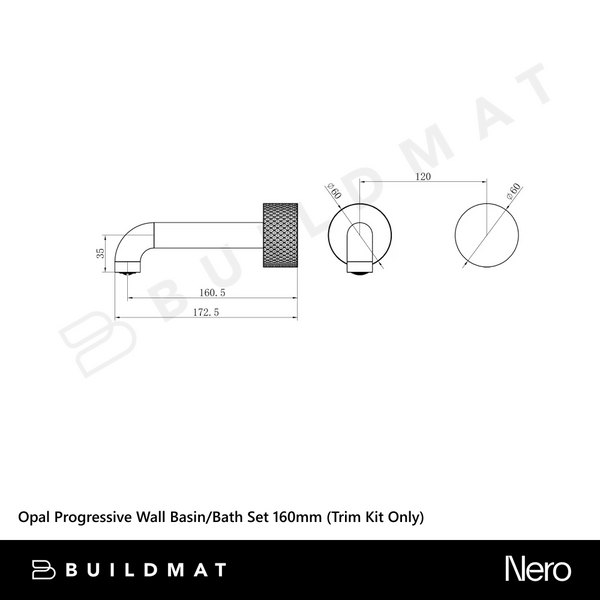Nero Opal Progressive Wall Basin/Bath Set 160mm (Trim Kit Only) Brushed Nickel