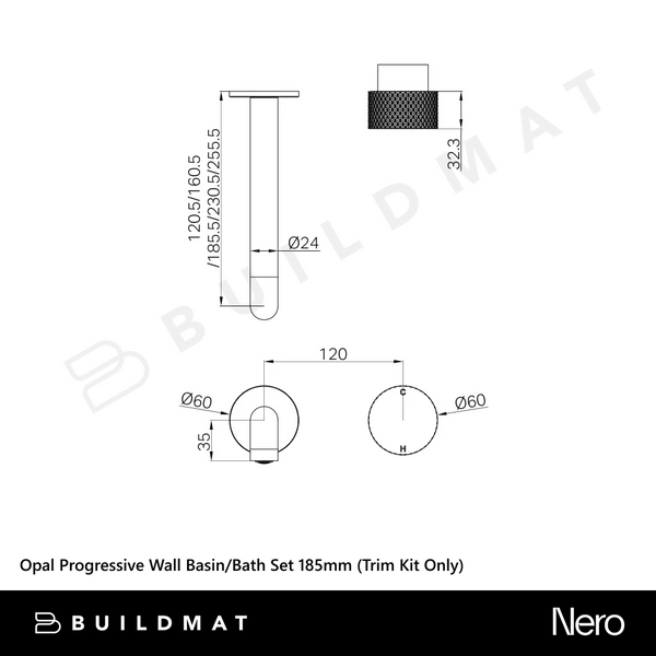 Nero Opal Progressive Wall Basin/Bath Set 185mm (Trim Kit Only) Brushed Nickel