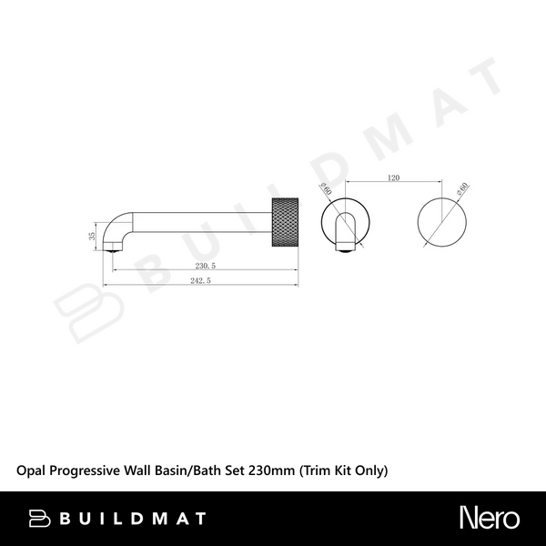 Nero Opal Progressive Wall Basin/Bath Set 230mm (Trim Kit Only) Brushed Bronze