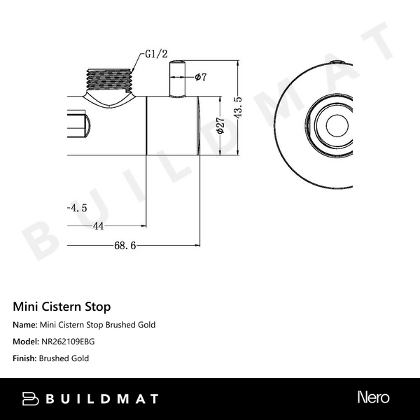 Nero Mini Cistern Stop Brushed Gold