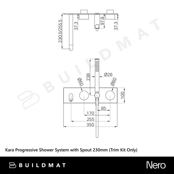 Nero Kara Progressive Shower System with Spout 230mm (Trim Kit Only) Brushed Bronze