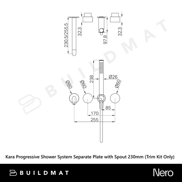 Nero Kara Progressive Shower System Separate Plate with Spout 230mm (Trim Kit Only) Brushed Bronze