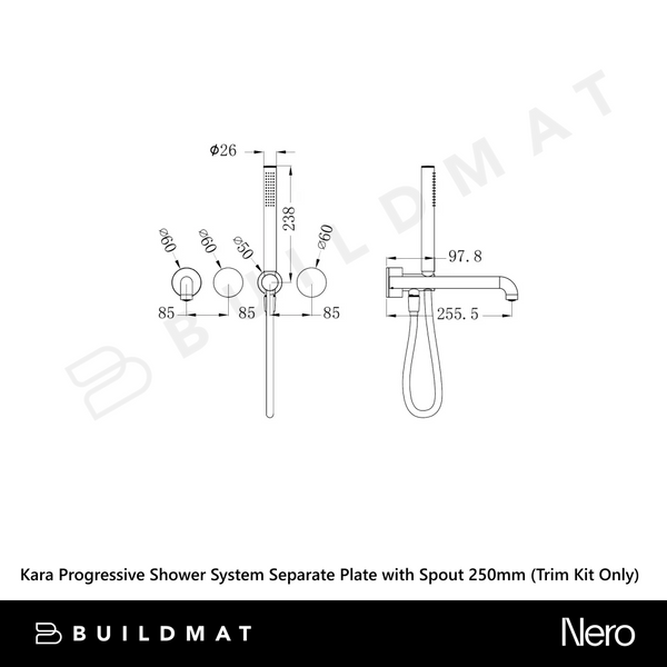Nero Kara Progressive Shower System Separate Plate with Spout 250mm (Trim Kit Only) Brushed Nickel