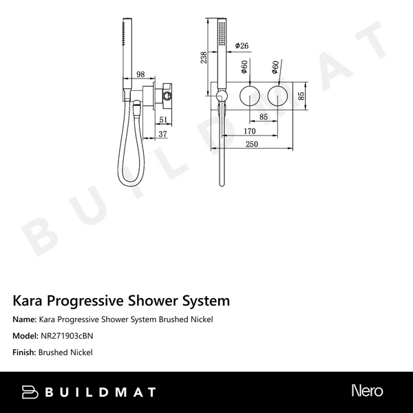 Nero Kara Progressive Shower System Brushed Nickel