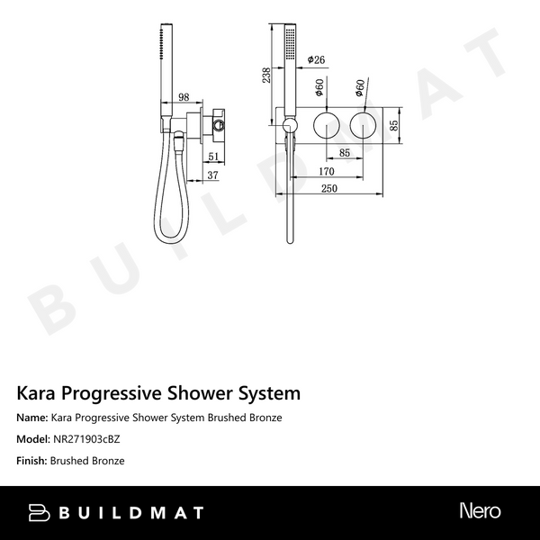 Nero Kara Progressive Shower System Brushed Bronze