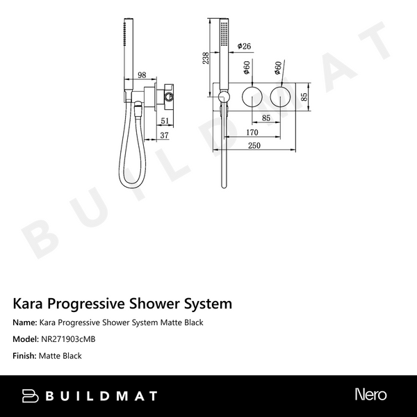 Nero Kara Progressive Shower System Matte Black