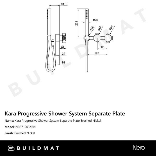 Nero Kara Progressive Shower System Separate Plate Brushed Nickel