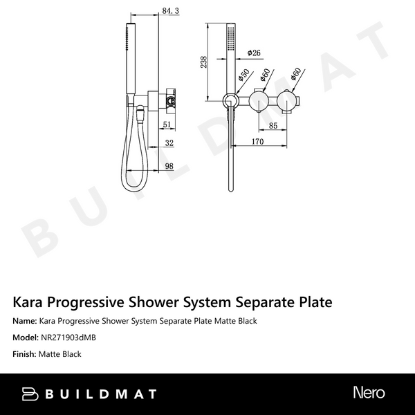 Nero Kara Progressive Shower System Separate Plate Matte Black