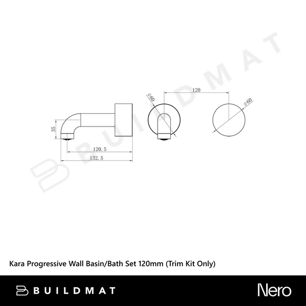 Nero Kara Progressive Wall Basin/Bath Set 120mm (Trim Kit Only) Chrome