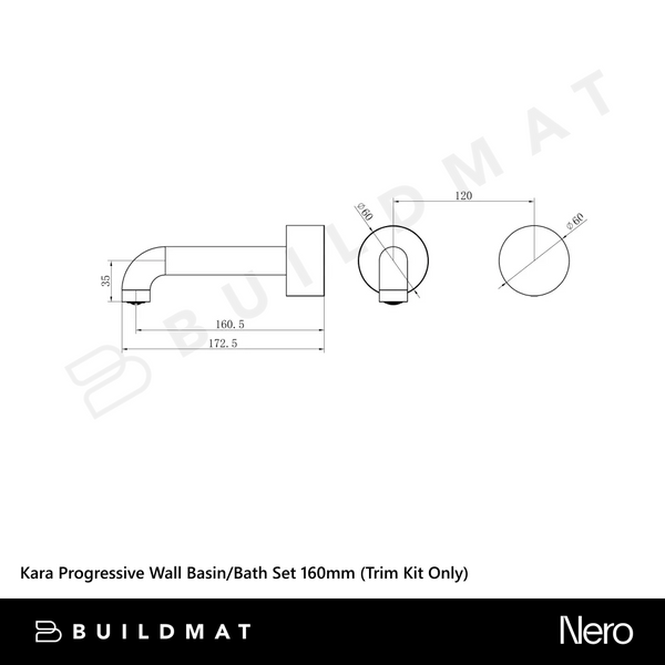 Nero Kara Progressive Wall Basin/Bath Set 160mm (Trim Kit Only) Matte Black