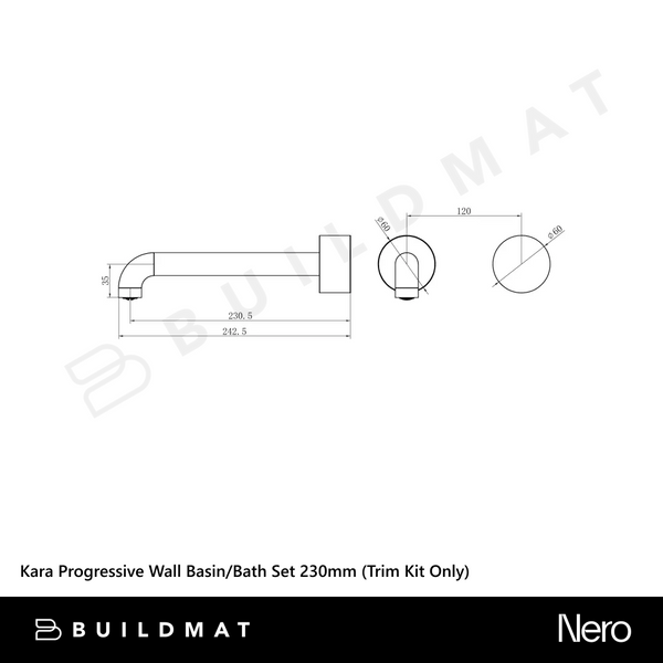 Nero Kara Progressive Wall Basin/Bath Set 230mm (Trim Kit Only) Brushed Gold