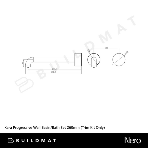 Nero Kara Progressive Wall Basin/Bath Set 260mm (Trim Kit Only) Gunmetal