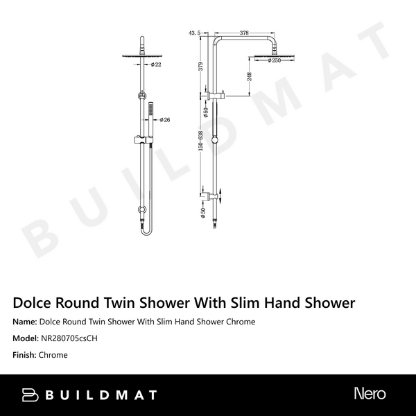 Nero Dolce Round Twin Shower With Slim Hand Shower Chrome