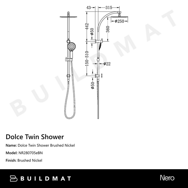 Nero Dolce Twin Shower Brushed Nickel