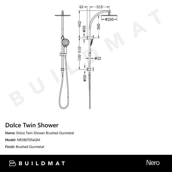 Nero Dolce Twin Shower Gun Metal