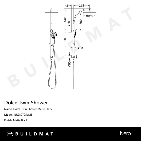 Nero Dolce Twin Shower Matte Black