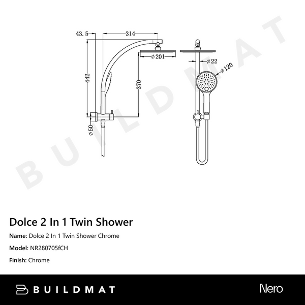 Nero Dolce 2 In 1 Twin Shower Chrome