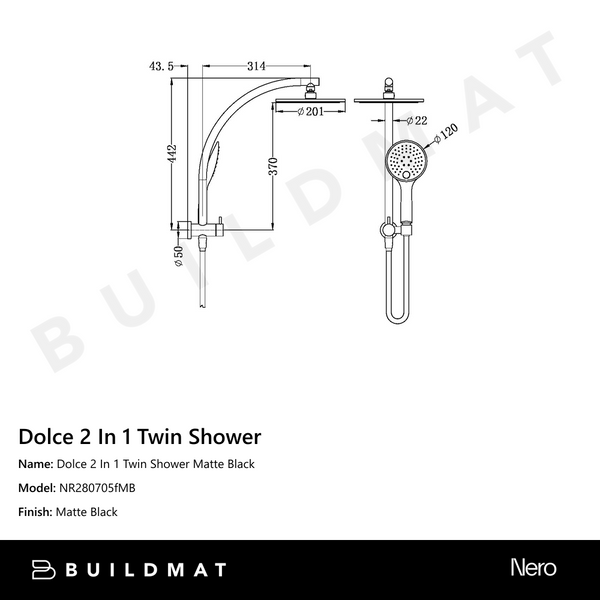 Nero Dolce 2 In 1 Twin Shower Matte Black