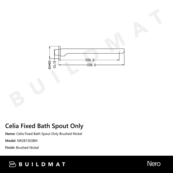 Nero Celia Fixed Bath Spout Only Brushed Nickel