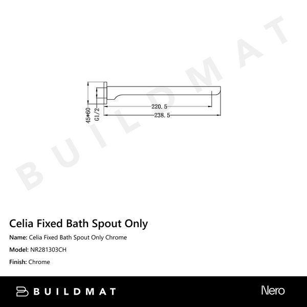 Nero Celia Fixed Bath Spout Only Chrome