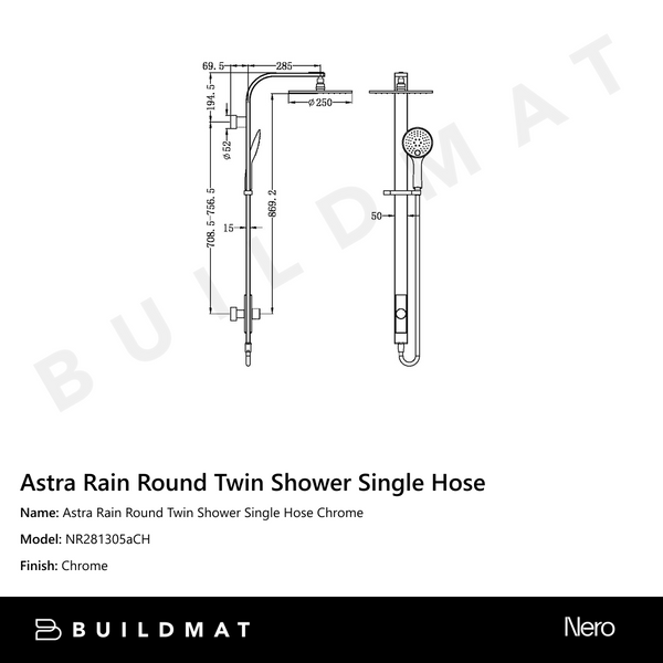 Nero Astra Rain Round Twin Shower Single Hose Chrome