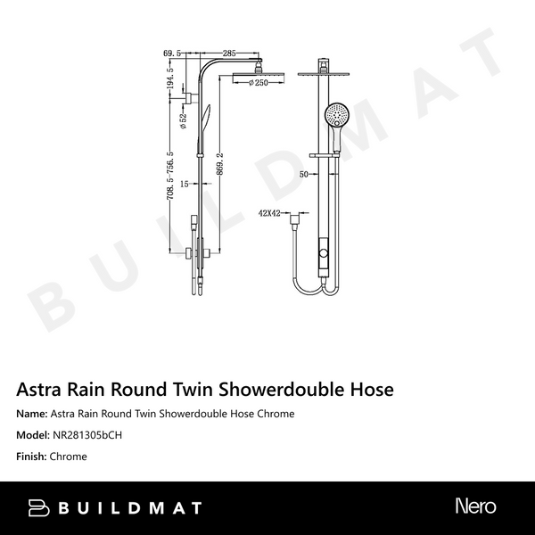 Nero Astra Rain Round Twin Showerdouble Hose Chrome