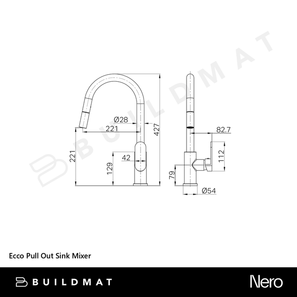 Nero Ecco Pull Out Sink Mixer Gunmetal