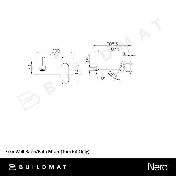 Nero Ecco Wall Basin/Bath Mixer (Trim Kit Only) Gunmetal