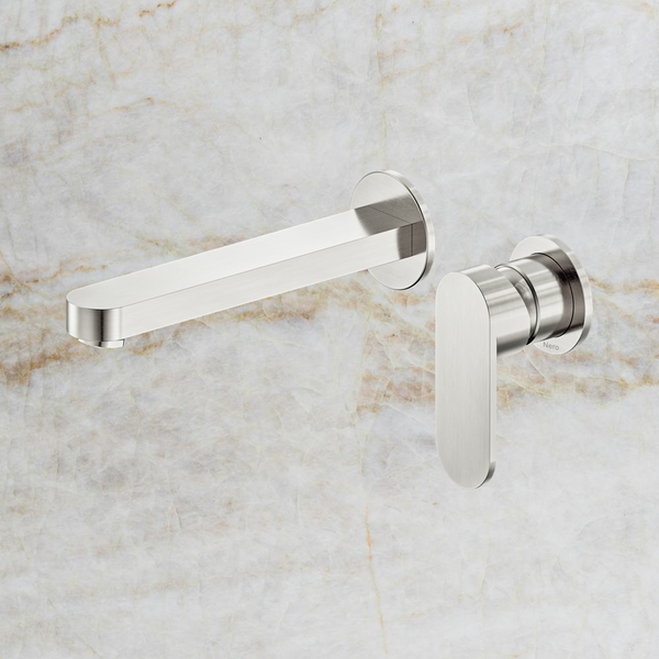 Nero Ecco Wall Basin/Bath Mixer with Separate Backplate 60mm Brushed Nickel
