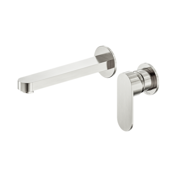 Nero Ecco Wall Basin/Bath Mixer with Separate Backplate 60mm Brushed Nickel